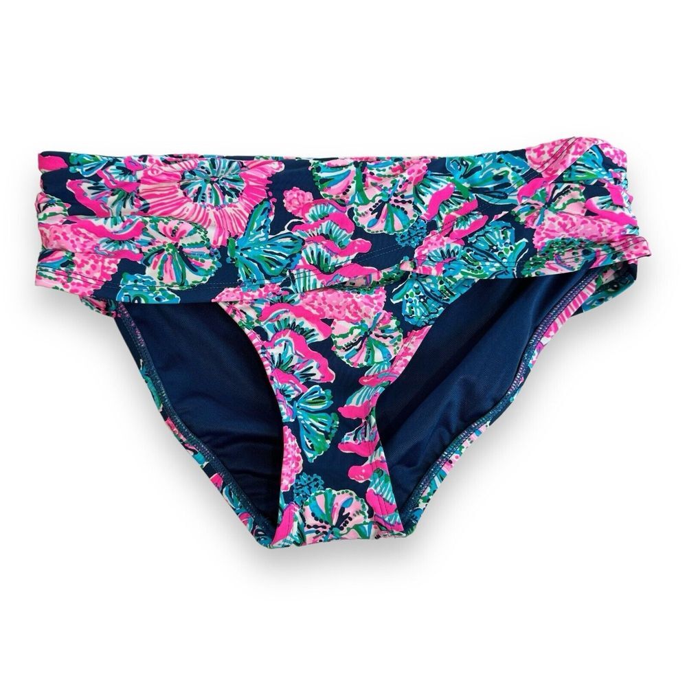 NWT Lilly Pulitzer Lagoon Sarong Hipster Bikini Bottom Sz 2 Oyster‎ Bay Navy $78